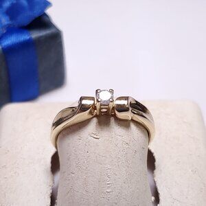 Estate .10ct Natural Diamond Solitaire 10Kt Y/G Bow Sides Engagement Ring #23197
